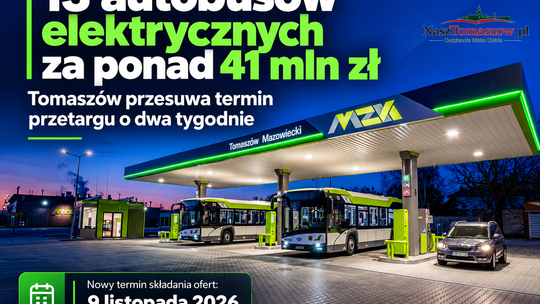 13 autobusów elektrycznych za ponad 41 mln zł. Tomaszów przesuwa termin wielkiego przetargu o dwa tygodnie
