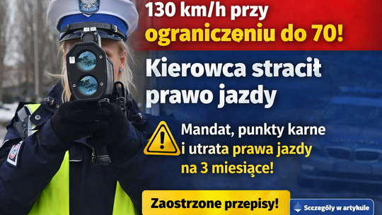 130 km/h przy ograniczeniu do 70. 48-latek stracił prawo jazdy