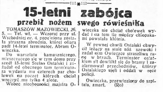 15-letni zabójca przebił nożem swego rówieśnika