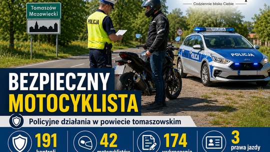 191 kontroli, 174 wykroczenia i 3 utracone prawa jazdy. Policyjna akcja „Bezpieczny motocyklista” w powiecie tomaszowskim