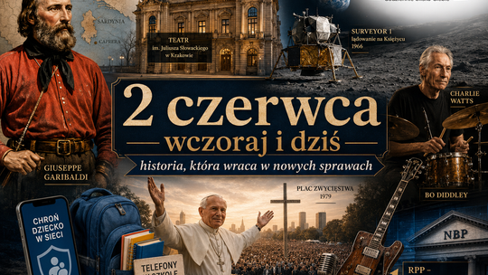 2 czerwca: od Garibaldiego i Teatru Słowackiego po Jana Pawła II, telefony w szkołach i cyfrowe bezpieczeństwo dzieci