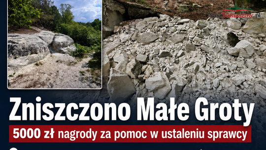 5000 zł nagrody za pomoc w ustaleniu sprawcy zniszczenia Małych Grot. Nad Pilicą runął fragment lokalnej pamięci