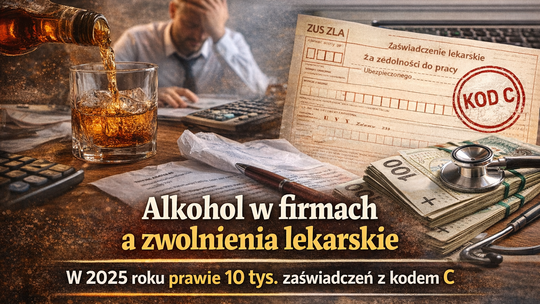 Alkohol w firmach a zwolnienia lekarskie. W 2025 roku lekarze wystawili prawie 10 tys. zaświadczeń z kodem C