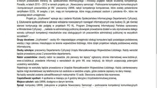 Bezpłatne szkolenia z obsługi komputera i Internetu dla mieszkańców województwa łódzkiego w wieku 45+