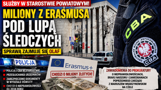 CBA i Policja w Starostwie! Miliony z Erasmusa pod lupą śledczych – sprawą zajmuje się OLAF