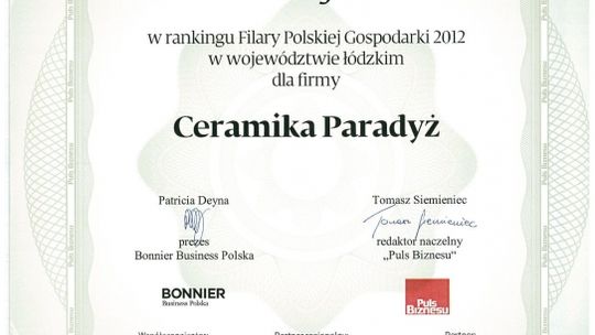 Ceramika Paradyż po raz trzeci Filarem Polskiej Gospodarki