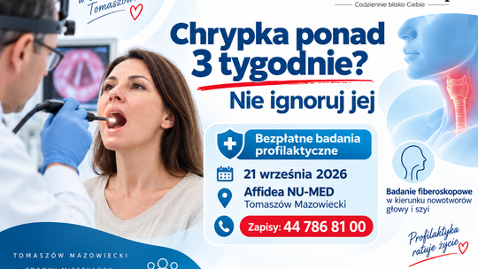 Chrypka trwa ponad trzy tygodnie? Nie lekceważ. W Tomaszowie bezpłatne badania onkologiczne