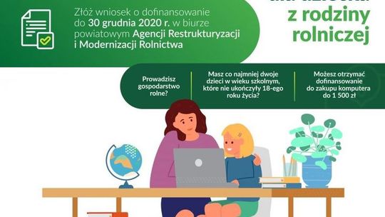 Dofinansowanie zakupu komputera dla dziecka z rodziny rolniczej