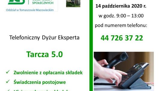 Dyżur telefoniczny w tomaszowskim Oddziale ZUS, dotyczący Tarczy Antykryzysowej 5 