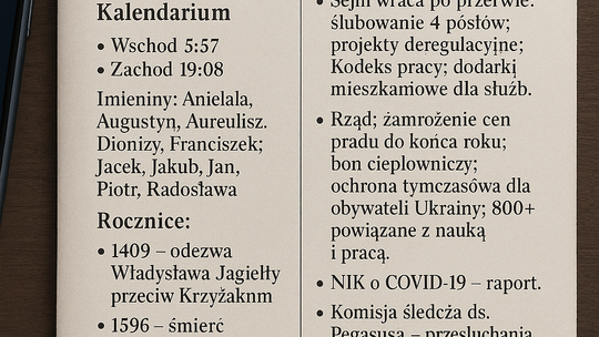 Dziś w kraju i na świecie (wtorek, 9 września)