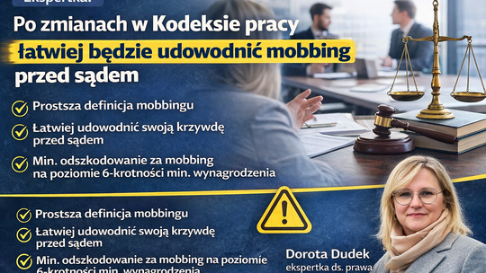Ekspertka: po zmianach w Kodeksie pracy łatwiej będzie udowodnić mobbing przed sądem