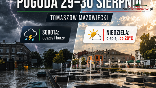 Front przejdzie nad Tomaszowem. Sobota z deszczem i możliwymi burzami, w niedzielę nawet 28 stopni