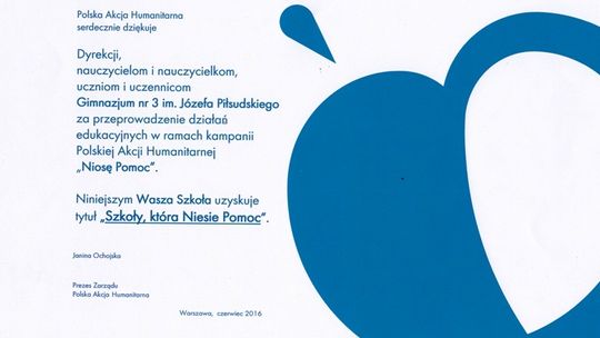 Gimnazjum nr 3 w Tomaszowie Mazowieckim „Szkołą, która Niesie Pomoc”!