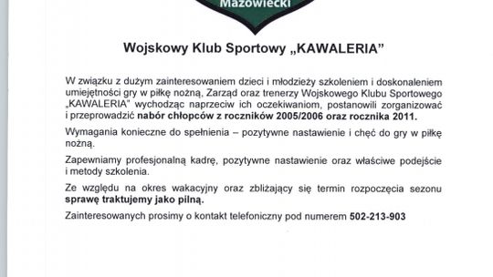 Klub piłkarski WKS  Kawaleria zaprasza