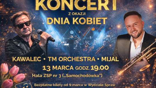 Koncert z okazji Dnia Kobiet w Tomaszowie Mazowieckim. Na scenie Jacek Kawalec, TM Orchestra i Mateusz Mijal