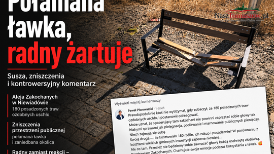 Ławka połamana, radny rozbawiony. Paweł Piwowarski odnalazł winnego: uschniętą trawę