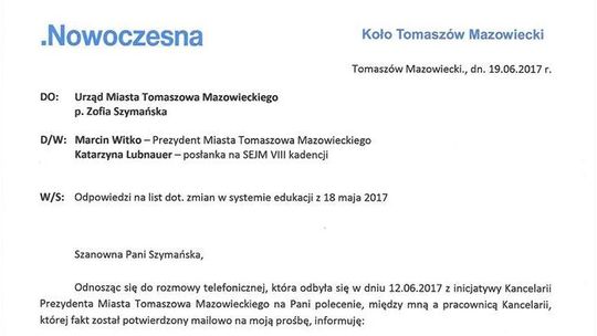 Listy od .N - raz jeszcze o systemie szkół w Tomaszowie Mazowieckim