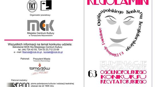 MCK zaprasza na eliminacje powiatowe 63. Ogólnopolskiego Konkursu Recytatorskiego