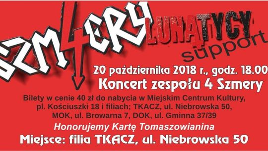 Miejskie Centrum Kultury zaprasza na koncert grupy 4 Szmery i Lunatyków