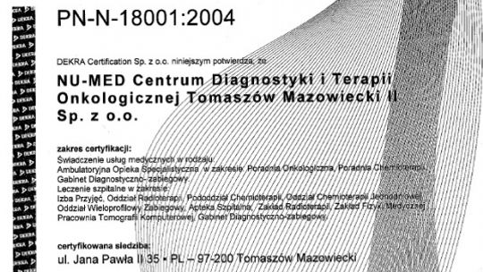 NU-MED CDiTO z certyfikatem ISO