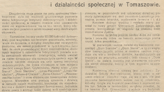 O działalności społecznej i instytucjach dobroczynnych w Tomaszowie