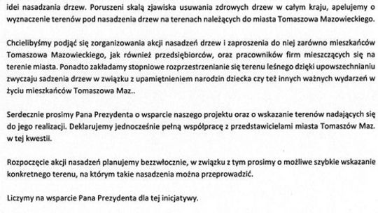 O wycince drzew także w Tomaszowie