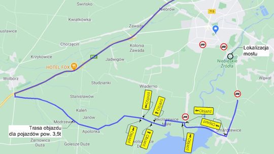 Objazd dla samochodów ciężarowych w związku z awarią mostu przy ul. Modrzewskiego