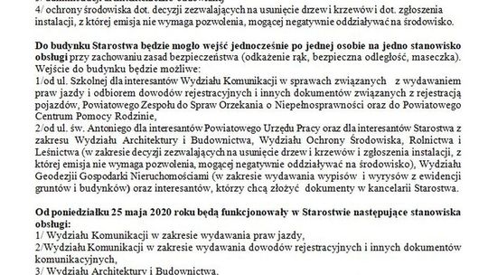 Od 25 maja 2020 zmiany w obsłudze interesantów w budynku Starostwa 