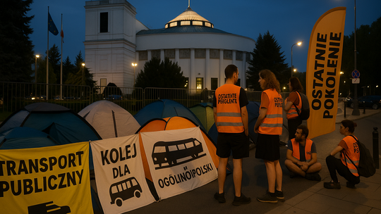 Ostatnie Pokolenie domaga się procedowania projektu o odbudowie polskiej kolei; rozbija namioty przed Sejmem