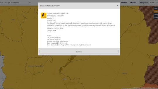 Ostrzeżenia meteorologiczne: Silny deszcz z burzami