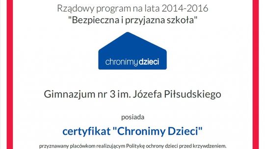 Pierwsza w Tomaszowie szkoła z Certyfikatem „Chronimy Dzieci”