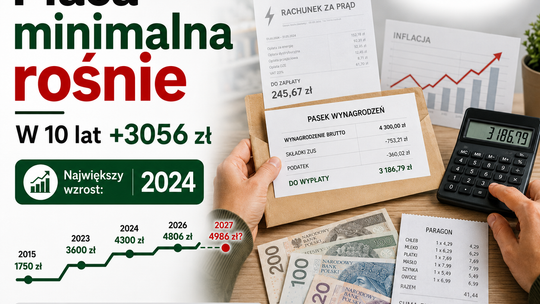 Płaca minimalna zbliża się do 5 tysięcy złotych. Przez dekadę wzrosła o ponad 3 tysiące