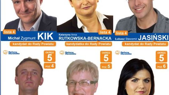 Platforma Obywatelska rekomenduje kandydatów do Rady Powiatu w okręgu numer 5
