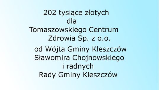 Podziękowania dla wójta i radnych Gminy Kleszczów za pomoc w walce z koronawirusem