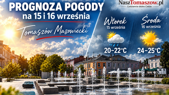 Pogoda na 15 i 16 września. Coraz cieplej. W środę w Tomaszowie nawet 24–25 stopni