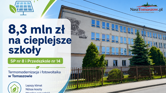 Ponad 8 milionów złotych na cieplejsze szkoły w Tomaszowie. Termomodernizacja i fotowoltaika w SP nr 8 oraz Przedszkolu nr 14