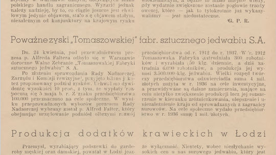 Poważne zyski „Tomaszowskiej" fabr. sztucznego jedwabiu S.A.