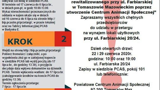 Powiatowe Centrum Animacji Społecznej zaprasza do udziału w przetargu na wynajem lokali