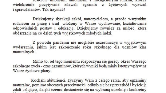 Powodzenia na egzaminie dojrzałości życzą władze powiatu