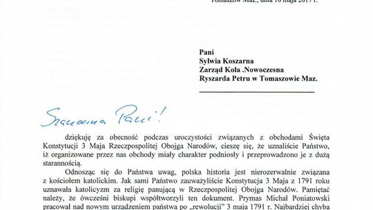 Prezydent odpowiada na list w sprawie obchodów Święta 3-go maja