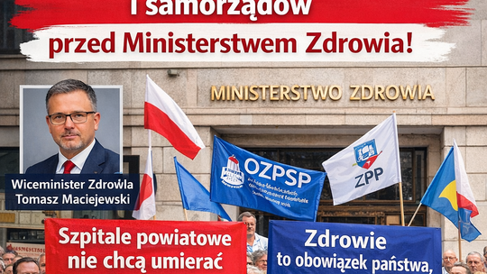 Przedstawiciele szpitali powiatowych i samorządów protestowali przed Ministerstwem Zdrowia