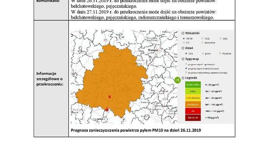 Przekroczenie poziomu alarmowego pyłu PM10