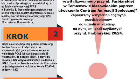 Przetarg ustny nieograniczony na wynajem lokali  