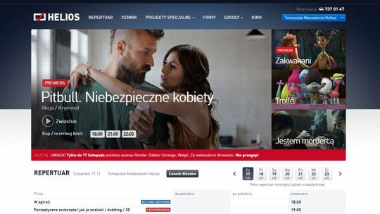 Repertuar kina Helios w Tomaszowie Mazowieckim