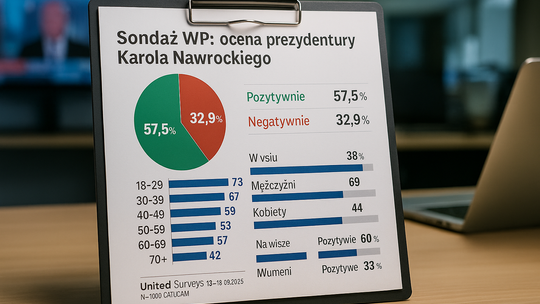 Sondaż dla WP: 57,5 proc. badanych ocenia prezydenturę Karola Nawrockiego pozytywnie