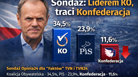 Sondaż Opinia24: liderem Koalicja Obywatelska, spadek poparcia dla Konfederacji