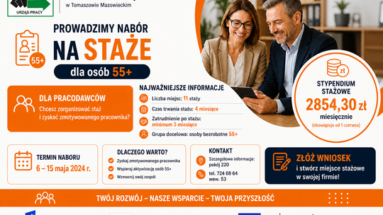 Staże dla osób 55+ w Tomaszowie. Urząd pracy rusza z naborem
