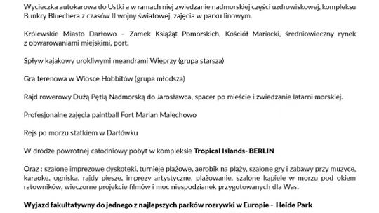 Stowarzyszenie Klub Nemo zaprasza na kolonię, obóz do Darłówka
