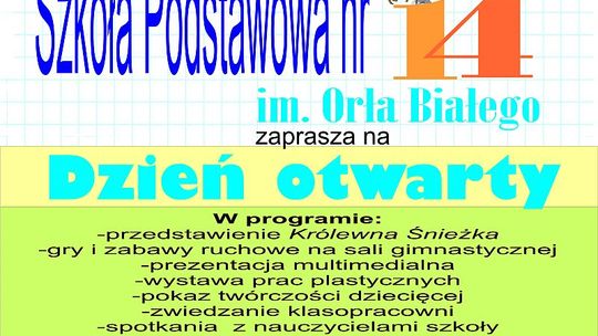 Szkoła Podstawowa nr 14 zaprasza na dzień otwarty