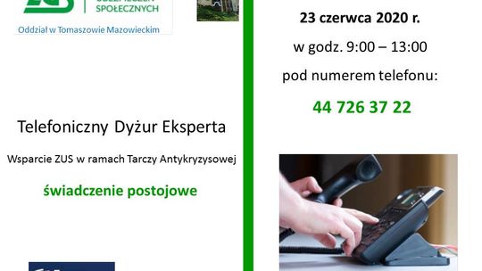 Telefoniczny Dyżur eksperta z ZUS – świadczenia postojowe realizowane w ramach Tarczy Antykryzysowej
